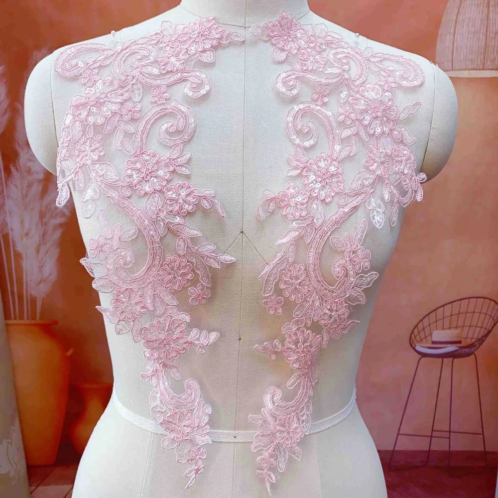 2Pcs Sequin Embroidery Flower Applique Patch – Lace Tulle