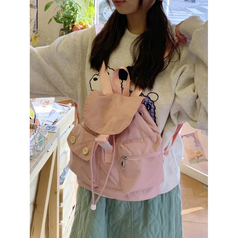 Korean-Style Nylon Backpack – Casual College Travel Bag