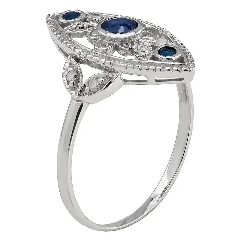 Vintage Silver Blue Zircon Ring – Antique Style | Sizes 6–10