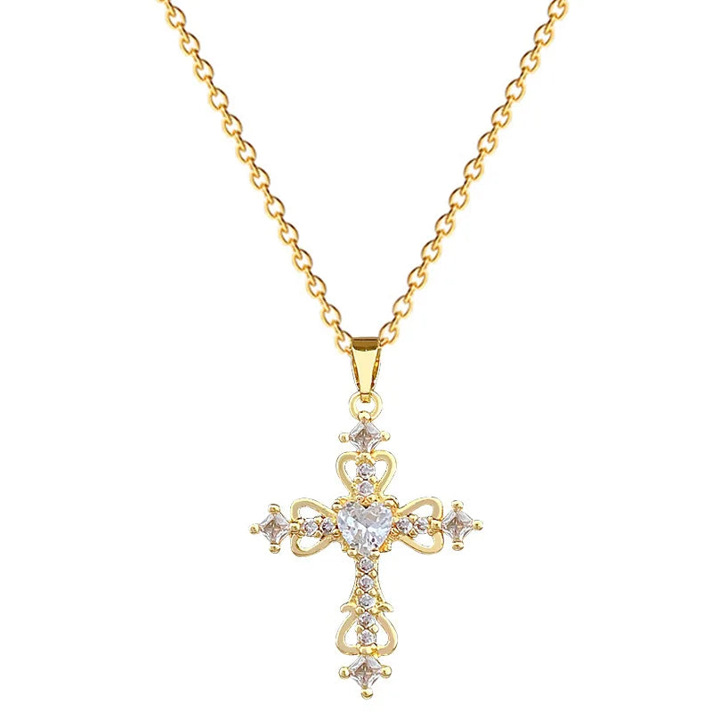 Women's Gold Cross Pendant Necklace – Stainless Steel Choker