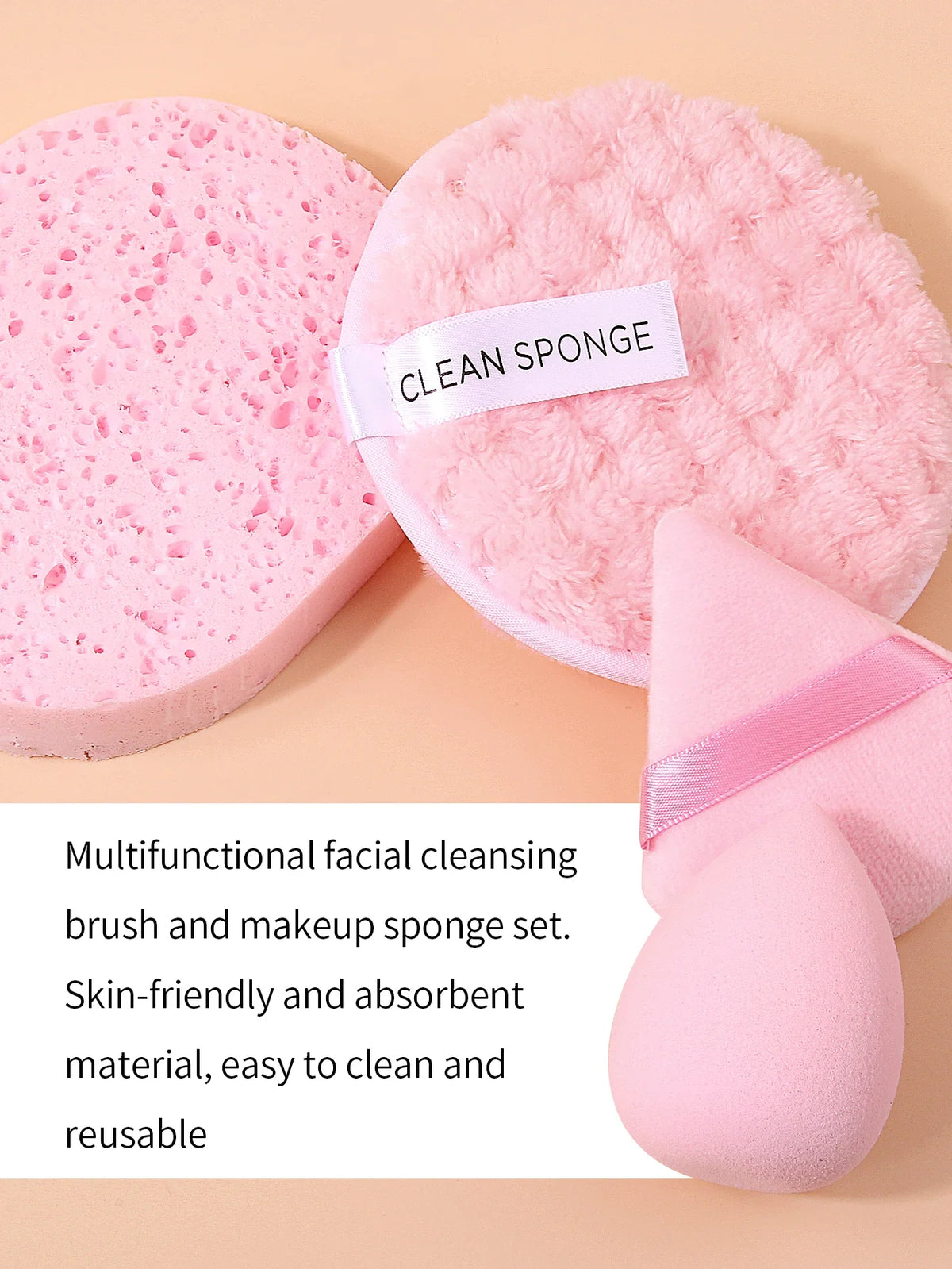 4-Piece Facial Cleansing Sponge Set – Wet & Dry Powder Puff