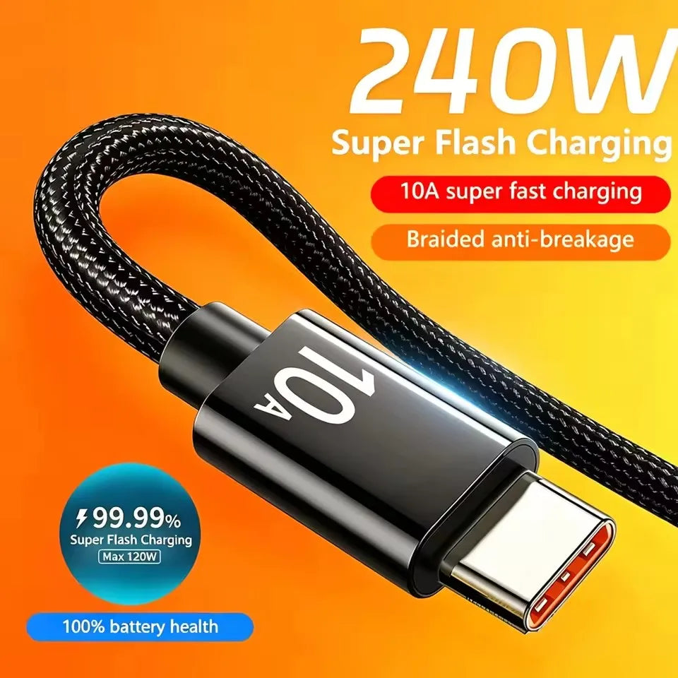 240W USB-A to USB-C Braided Fast Charging Cable 1–3M