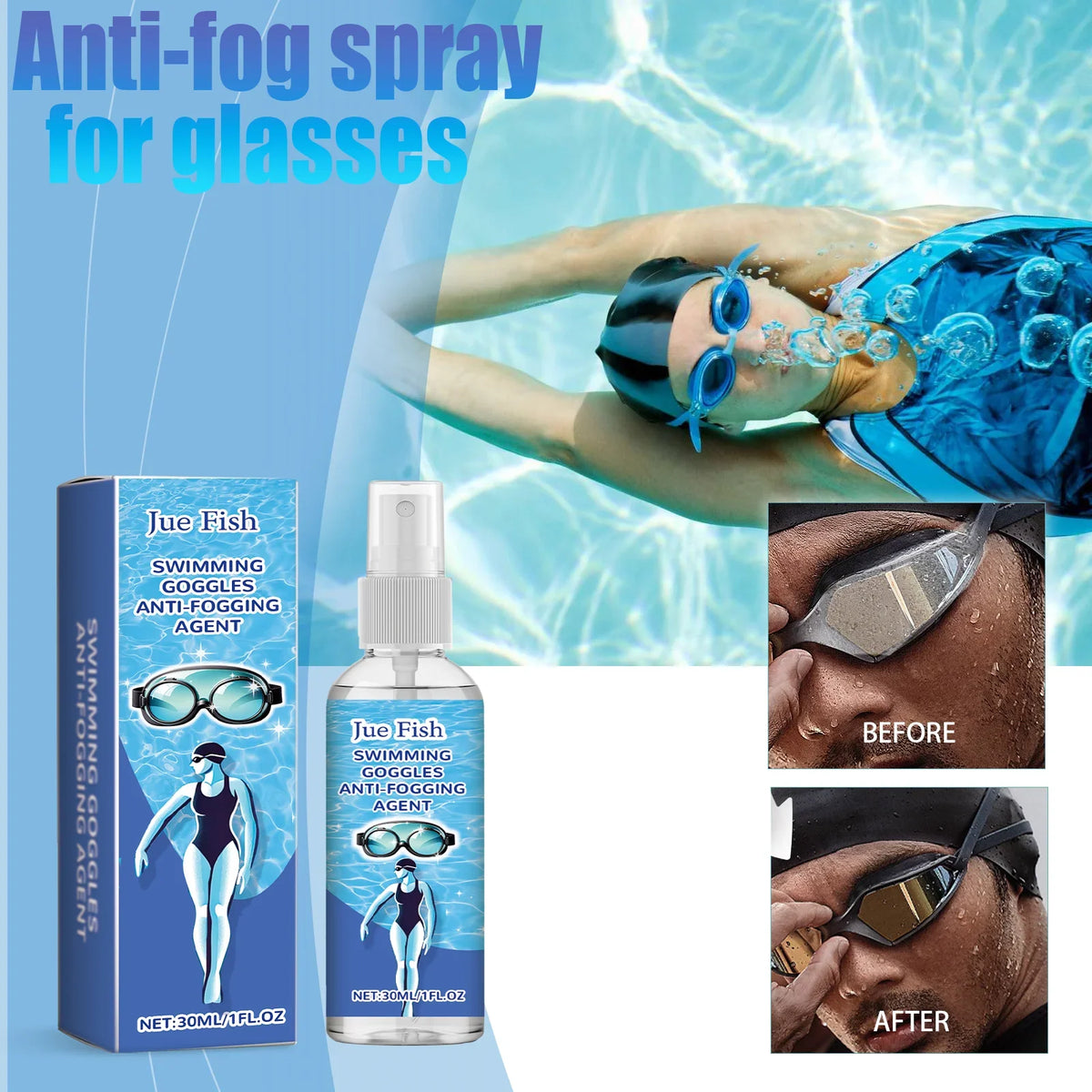 Jue-Fish Anti-Fog Spray for Glasses & Goggles 30ml