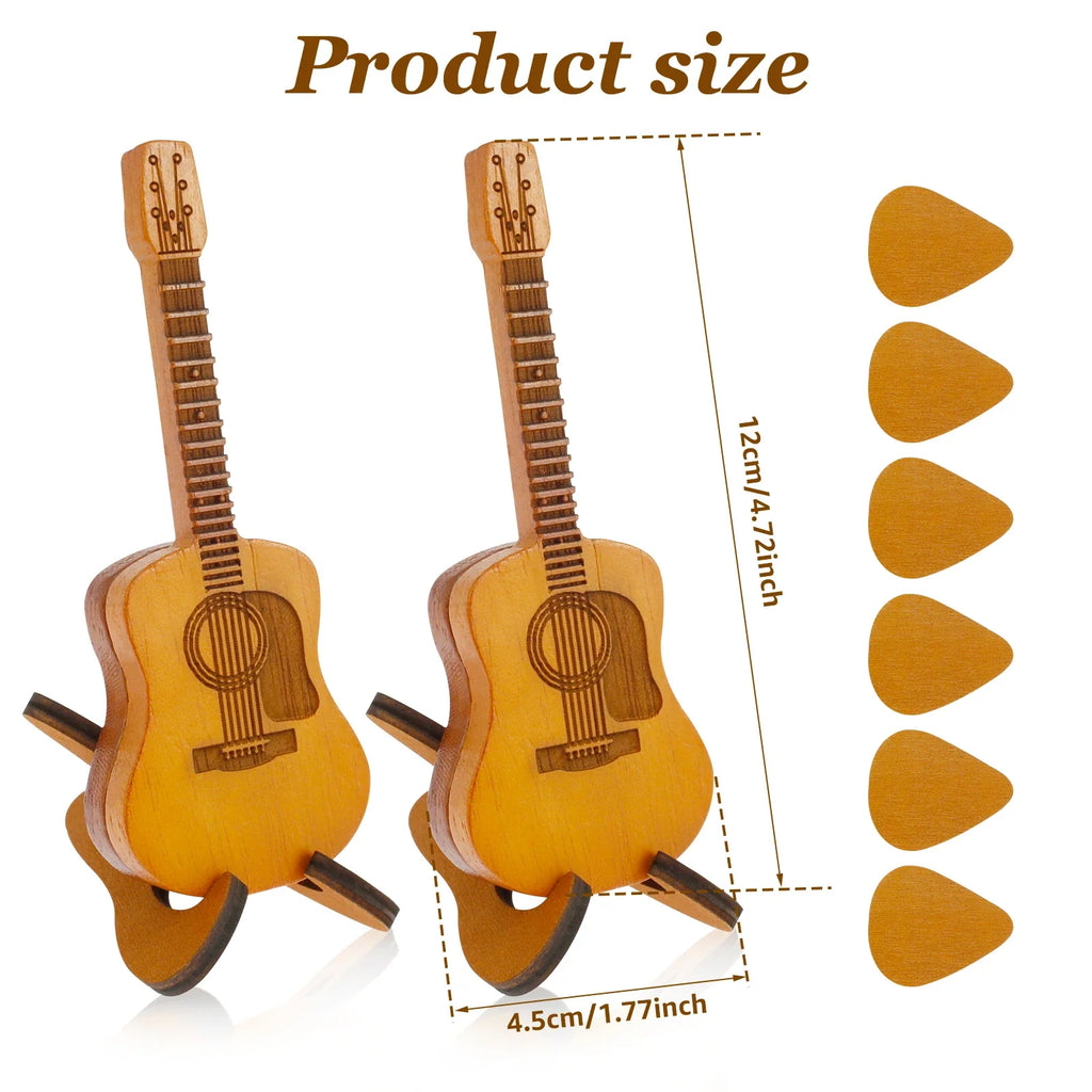 Bamboo Guitar Pick Case Holder with Stand – Set of 2