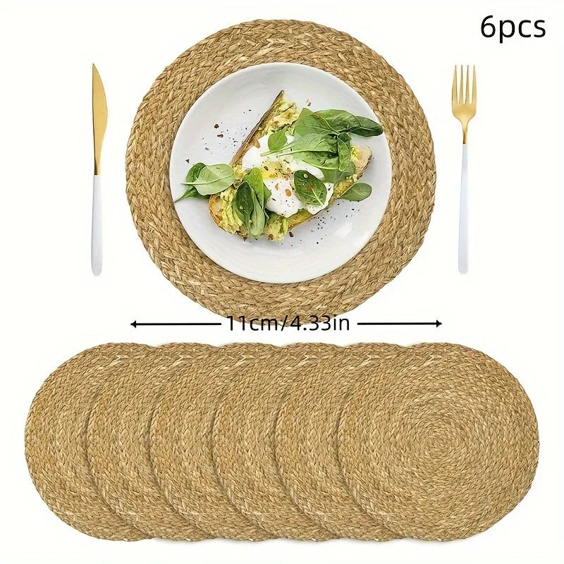 6-Pack Round Natural Woven Linen Placemats – Heat-Resistant