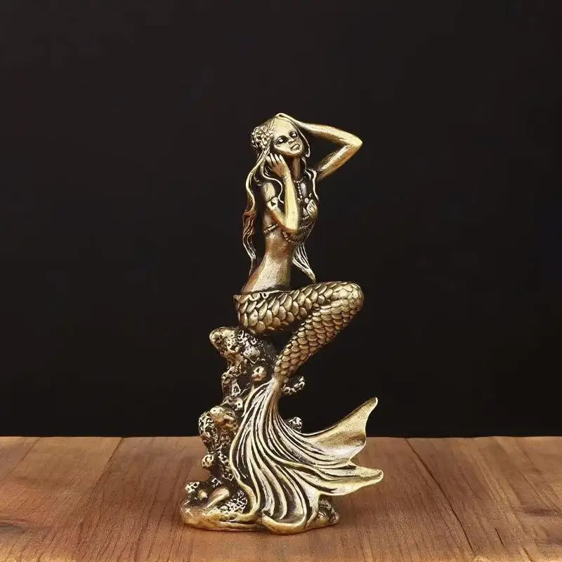 Mini Brass Mermaid Figurine Statue – Home Decor & Gift
