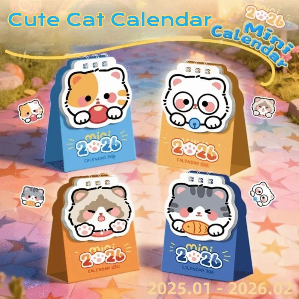 Cute Mini 2026 Desk Calendar – Cartoon Cat Planner Ornament