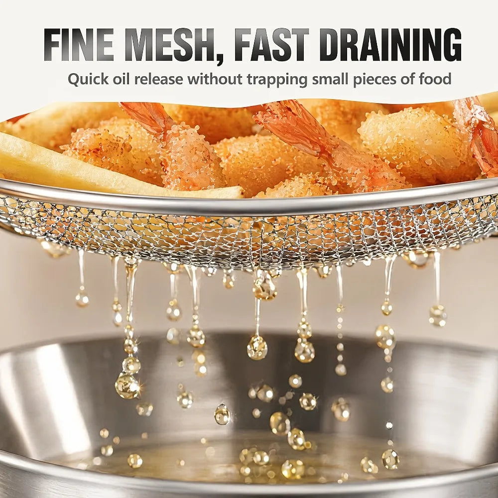 2-Pc Stainless Steel Frying Draining Basket & Tray Set