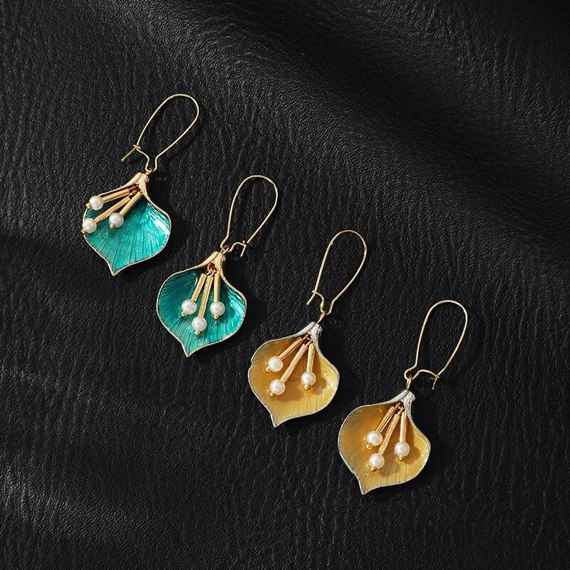 2PCS Enamel Flower Drop Earrings – Bohemian Tassel Style Women