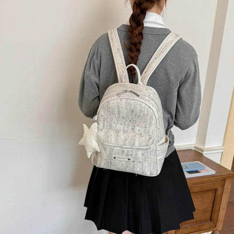 Korean Star-Embroidered Backpack – Large Capacity Women's Bag