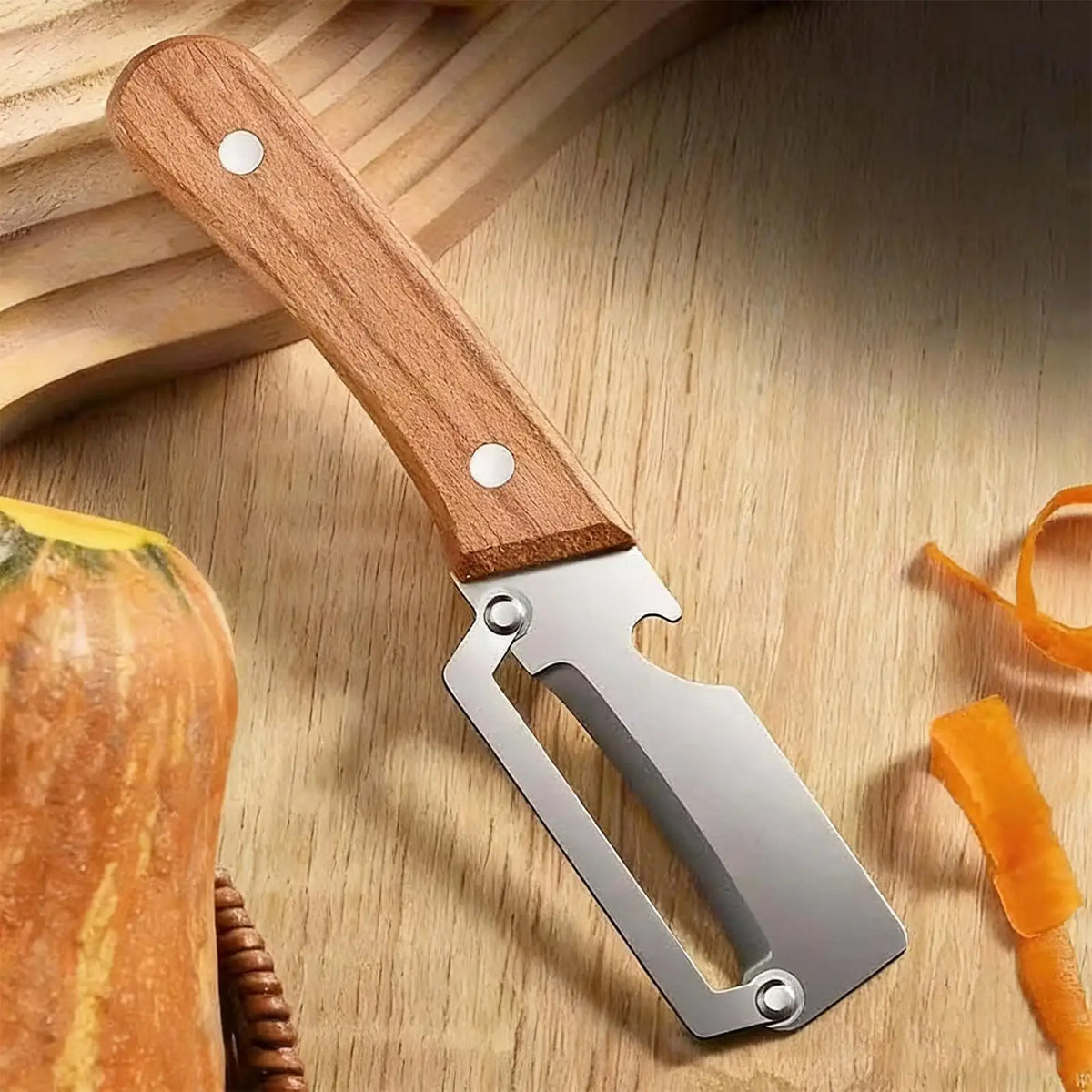 Wooden Handle Fruit & Vegetable Peeler with Bottle Opener