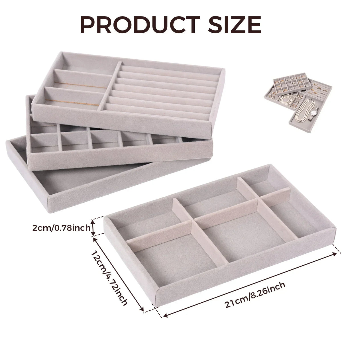 4-Piece Velvet Jewelry Tray Set – Stackable Drawer Organizer