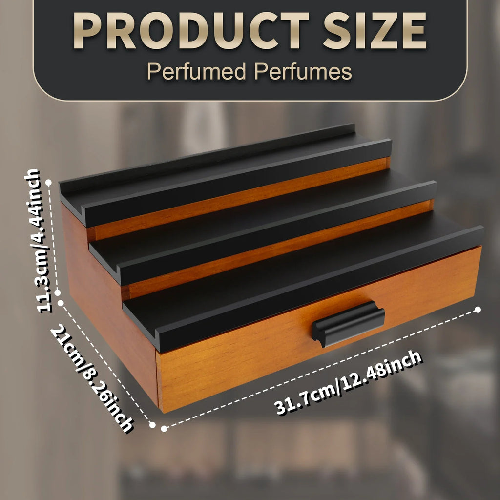 3-Tier Wood Cologne & Perfume Organizer Stand with Drawer