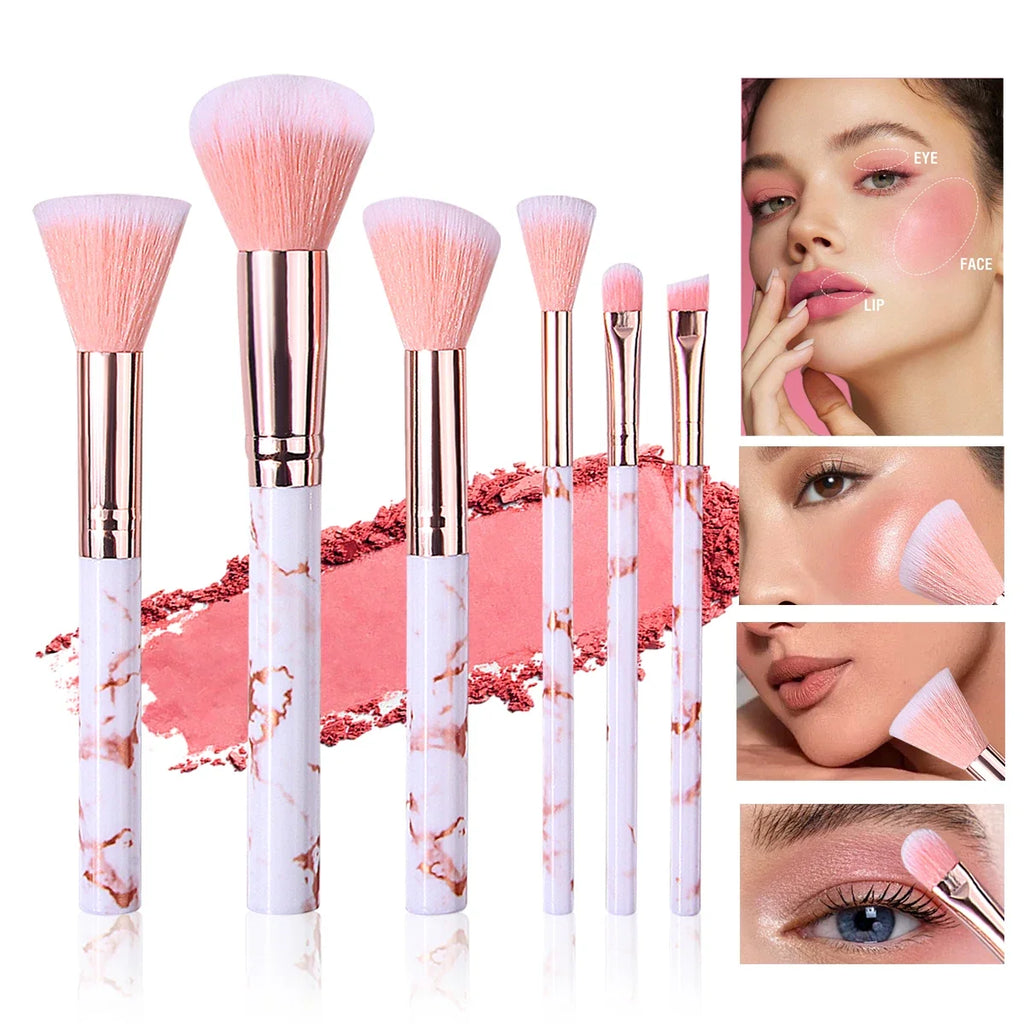 Pink 6-Piece Makeup Brush Set – Blush, Contour & Eyeshadow