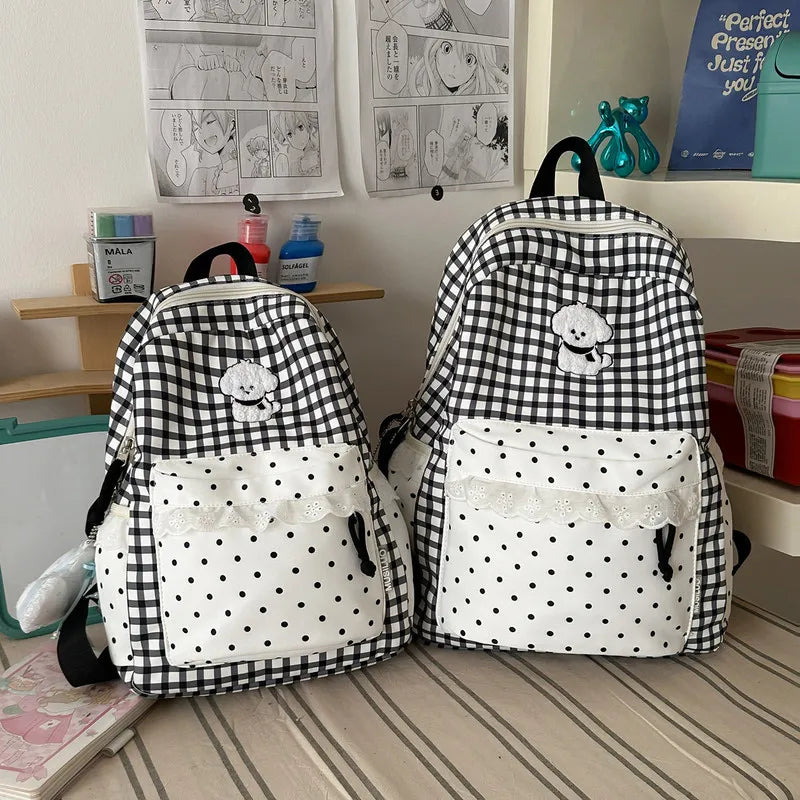 Cute Plaid Polka Dot Backpack – Large Capacity Lightweight