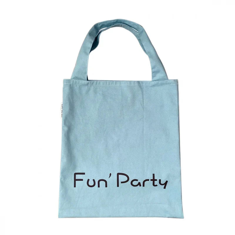 Korean Letter Print Canvas Tote Bag – Large Capacity Cream