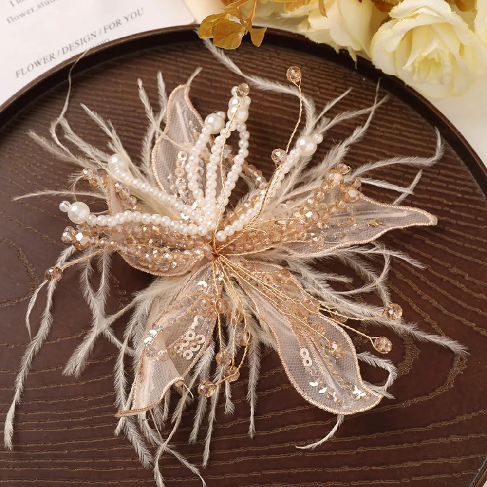 3D Organza Flower Patch Pearl Crystal DIY Sewing Embellishment