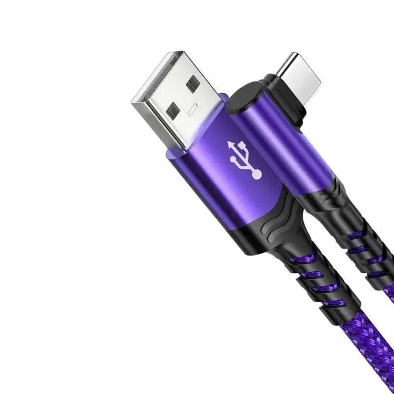 90° Elbow 60W USB-C Fast Charging Cable 3M Nylon Braided 5A