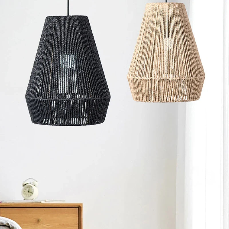Handwoven Rattan Pendant Light Shade | Farmhouse Basket Lamp