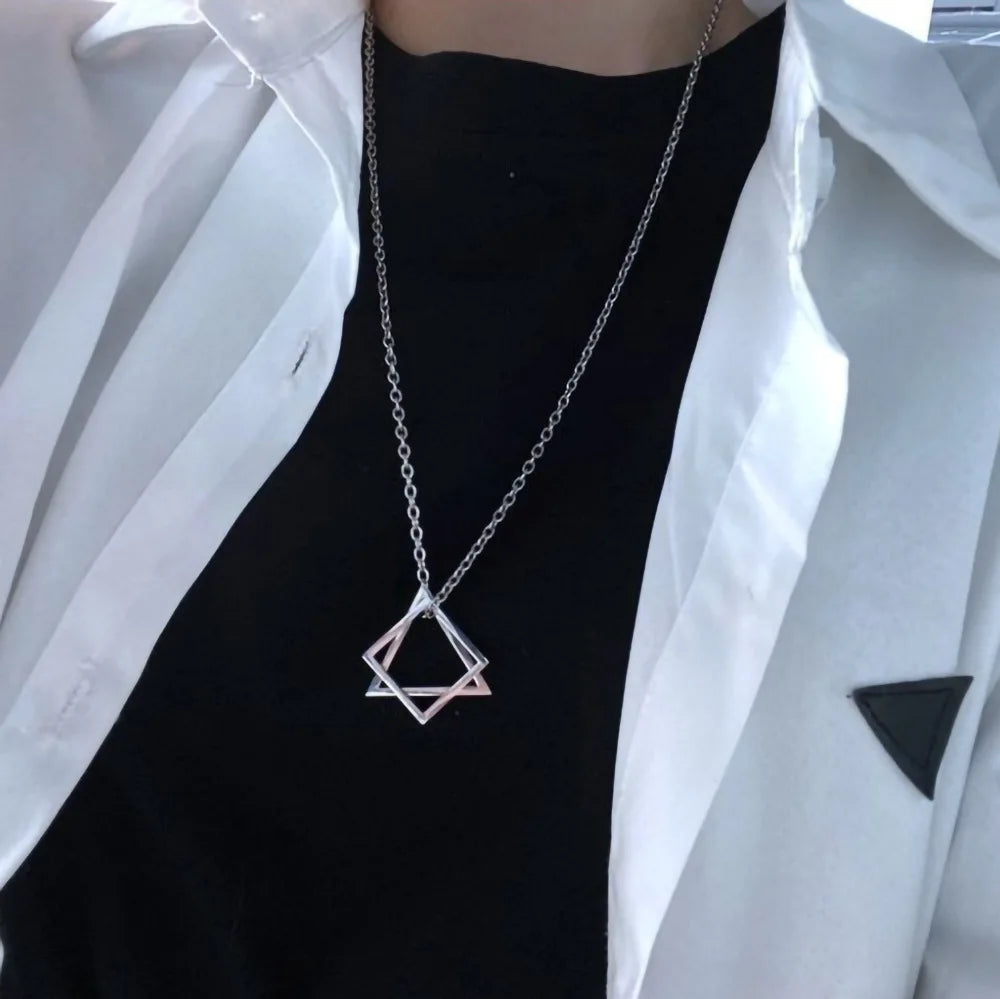 Men's Hip Hop Geometric Triangle & Square Pendant Necklace