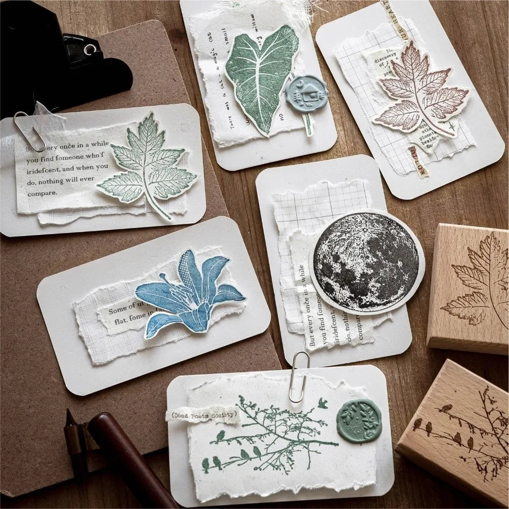 Wooden Rubber Craft Stamps – Flower Butterfly Leaves Designs
