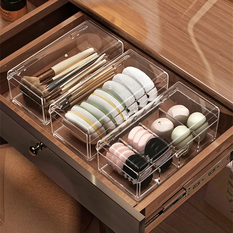 Clear Stackable Acrylic Makeup Organizer Box with Dustproof Lid