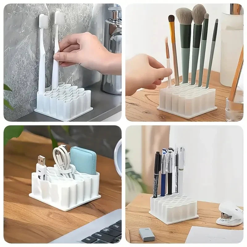 32-Slot Wave Desktop Organizer – Cosmetics & Pen Storage