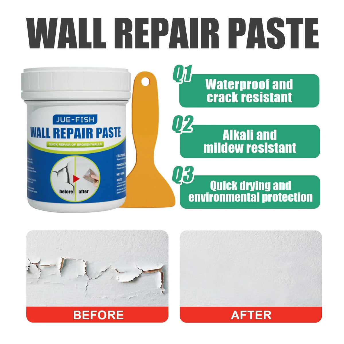 Wall Repair Paste Kit – Quick-Dry Spackle Filler & Scraper 100g