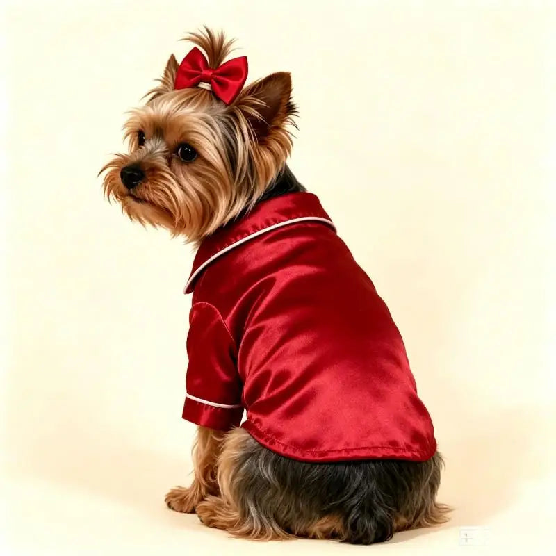 Satin Dog Pajamas Set with Bow Headband | Soft Pet Sleepwear