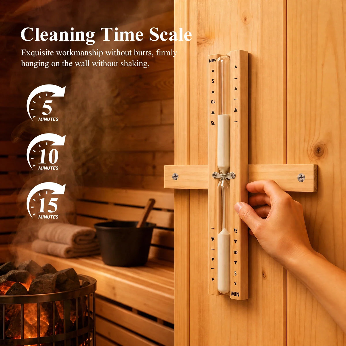 Wooden Sauna Hourglass Sand Timer – Wall Mounted 15 Min