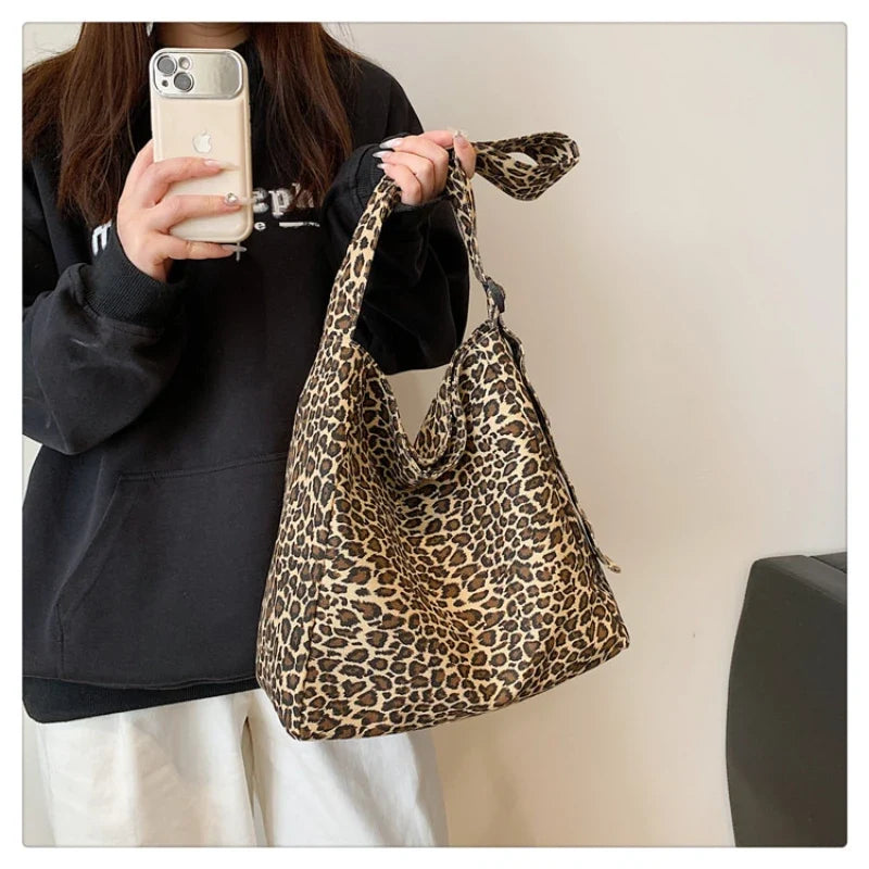 Leopard Print Large Capacity Crossbody Tote Shoulder Bag