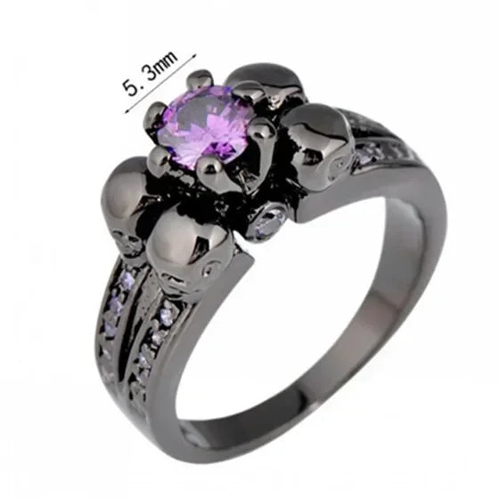 Men's Skull Purple Zircon Ring Black Gold Punk Jewelry Sz 6–10