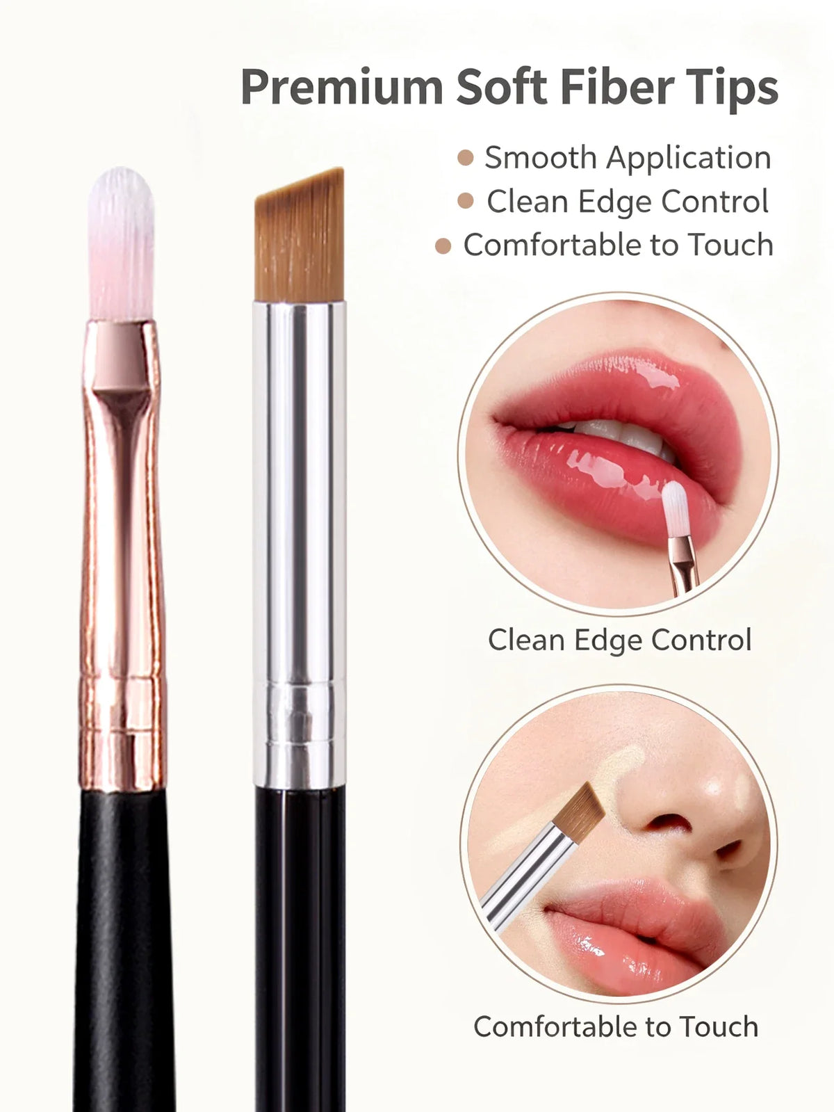 4-Piece Lip & Angled Concealer Brush Set – Soft Synthetic