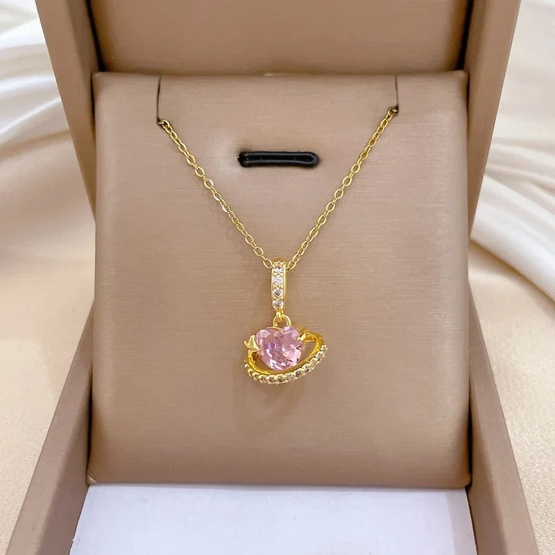 Women's Gold Heart Pendant Necklace – Stainless Steel Choker