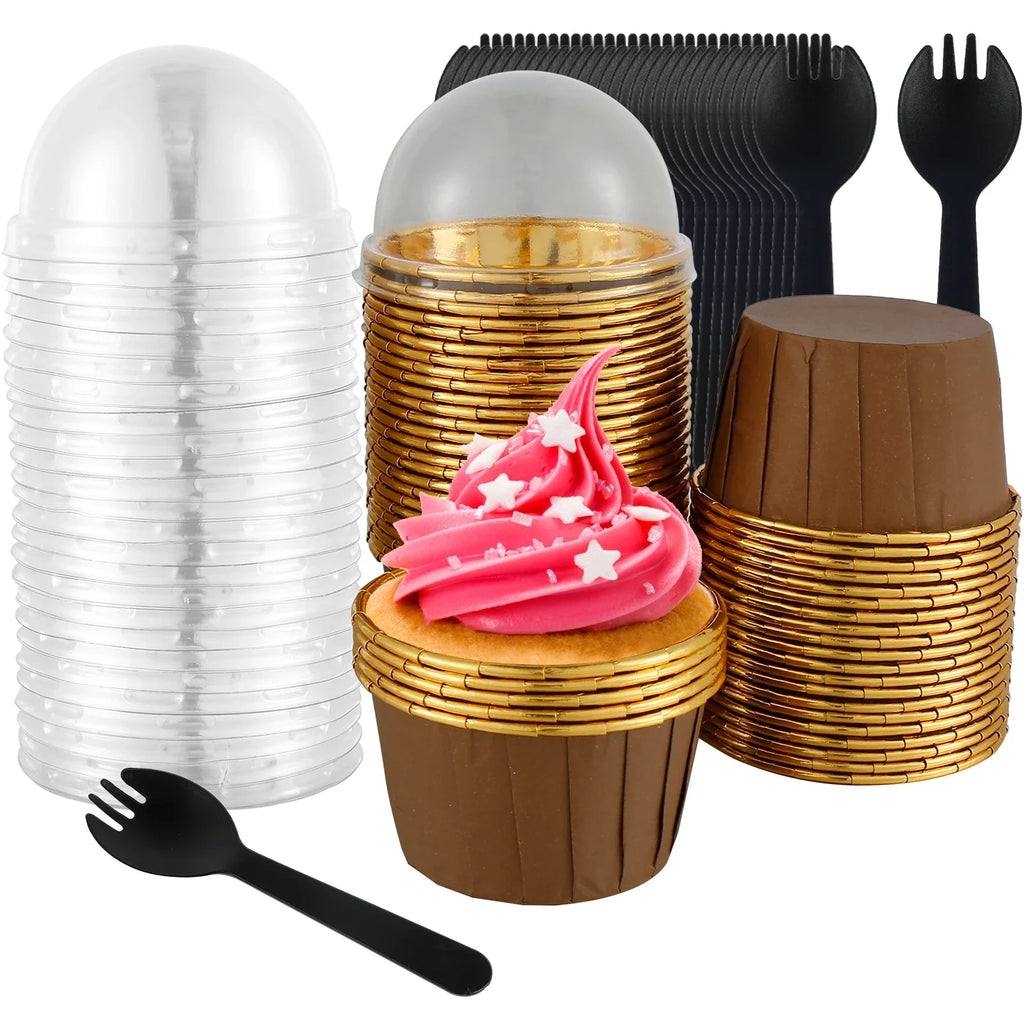 50Pcs Foil Cupcake Liners with Lids – Muffin Baking Cups