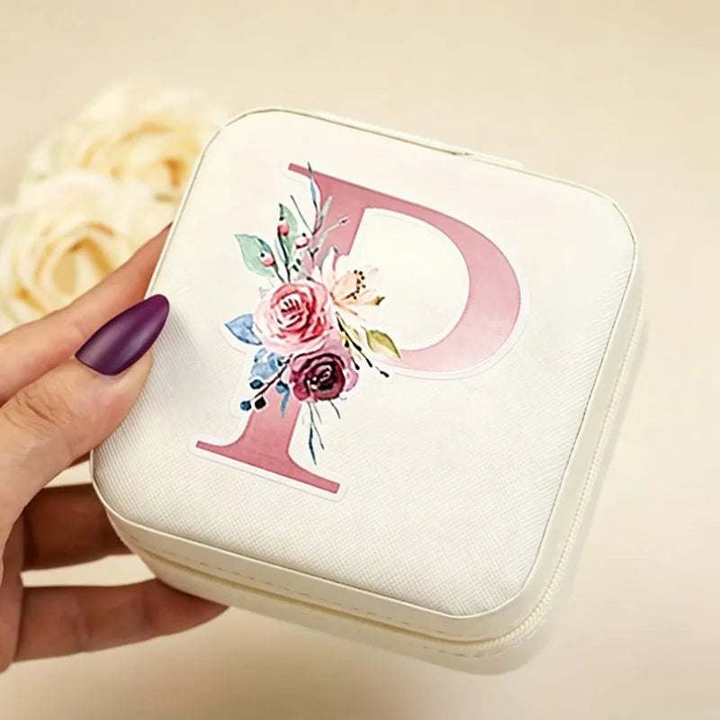 White Floral PU Leather Jewelry Box – A-Z Ring & Earring Organizer