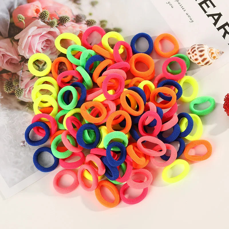 100pcs Mini Elastic Hair Ties Multicolor – Gentle & Secure