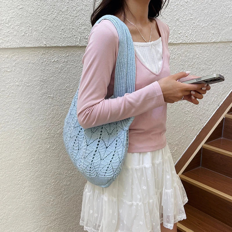 Women's Knitted Cotton Tote Bag – Large Capacity Shoulder Bag