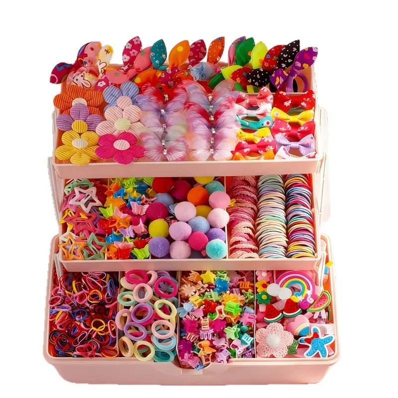 576pcs Girls Hair Accessories – Butterfly Clips & Elastic Bands