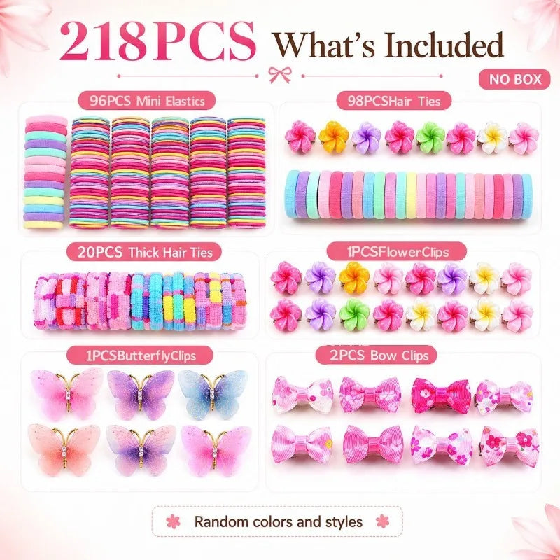 218pcs Flower Hair Accessories Set – Girls Hair Bands & Clips