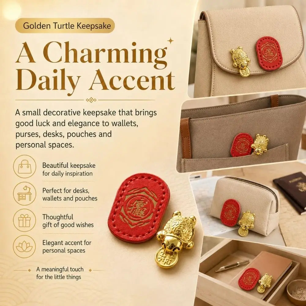 Brass Golden Turtle Charm with Leather Sleeve | Wallet Keepsake