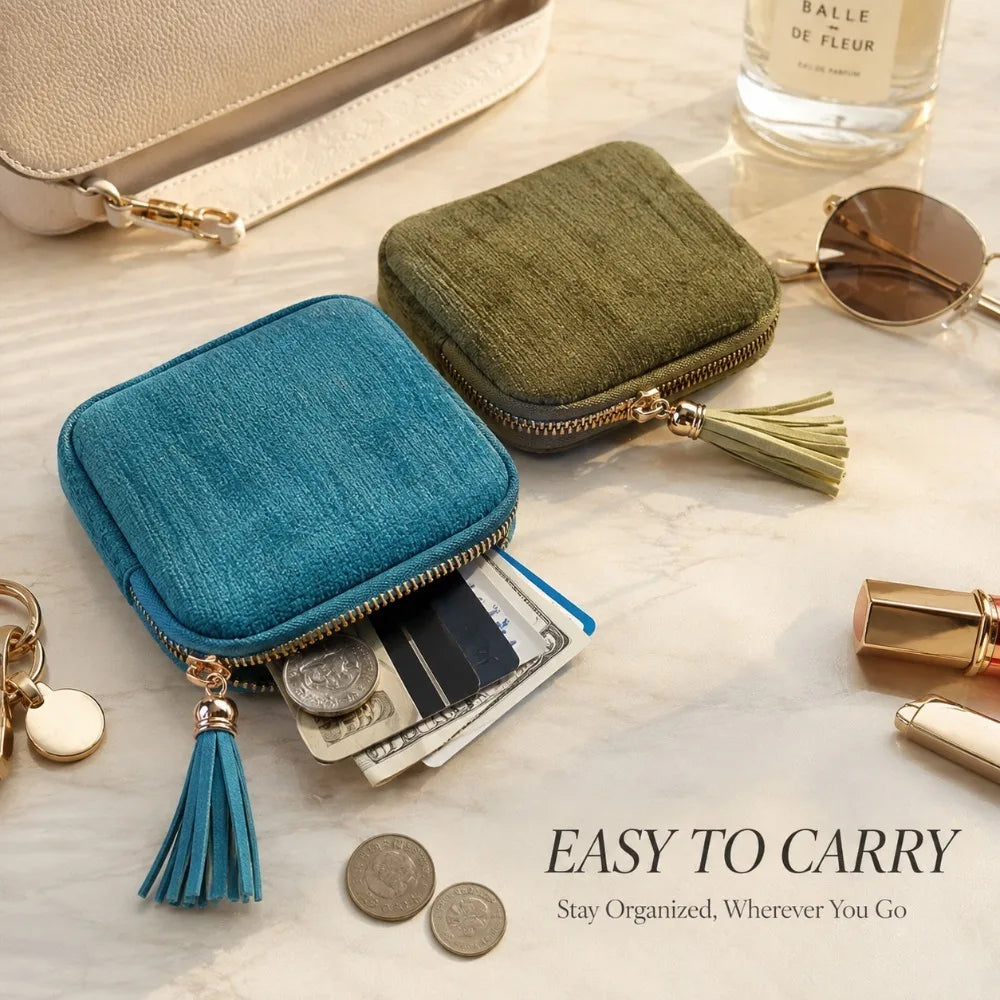 Travel Jewelry Organizer Pouch | Zipper Bag with Tassel & Velvet Lining