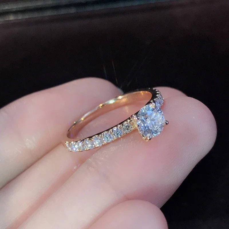 Women's 14K Gold Plated Ring with Glass Diamond Accent