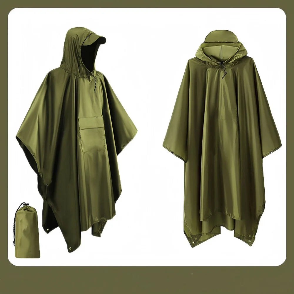 3-in-1 Hooded Waterproof Raincoat – Lightweight Outdoor Poncho