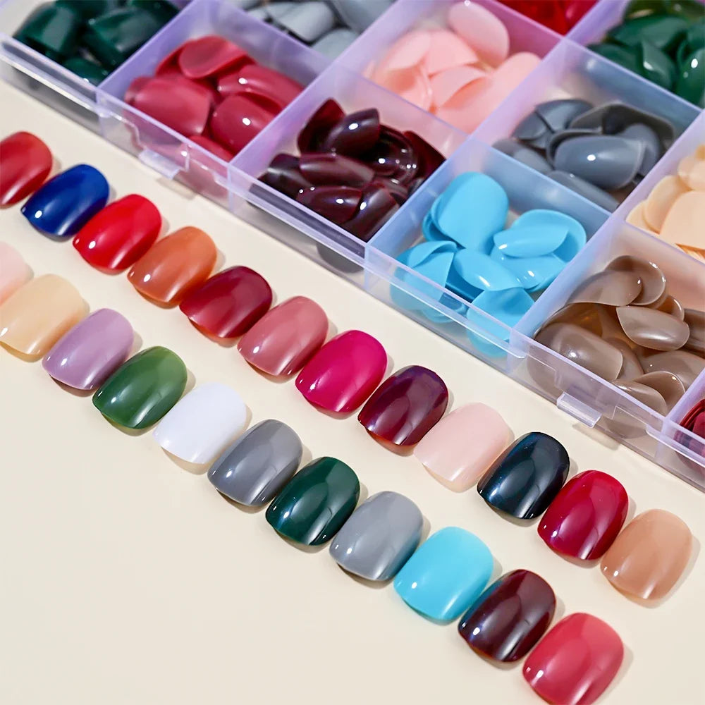 576pcs Press On Fake Nails Mixed Shapes Colorful Full Cover Tips