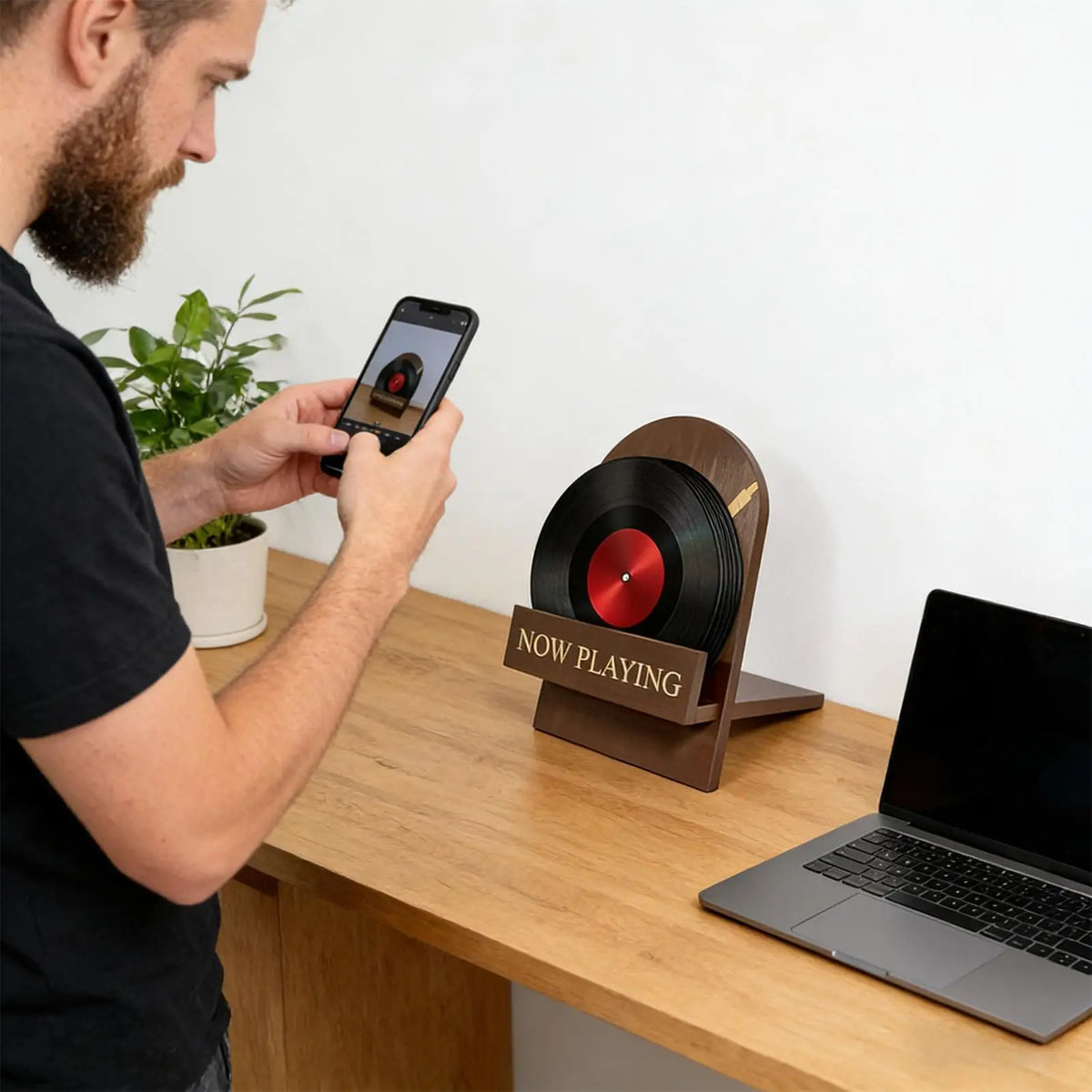 Wooden Vintage Vinyl Record Stand | Desktop Display Rack