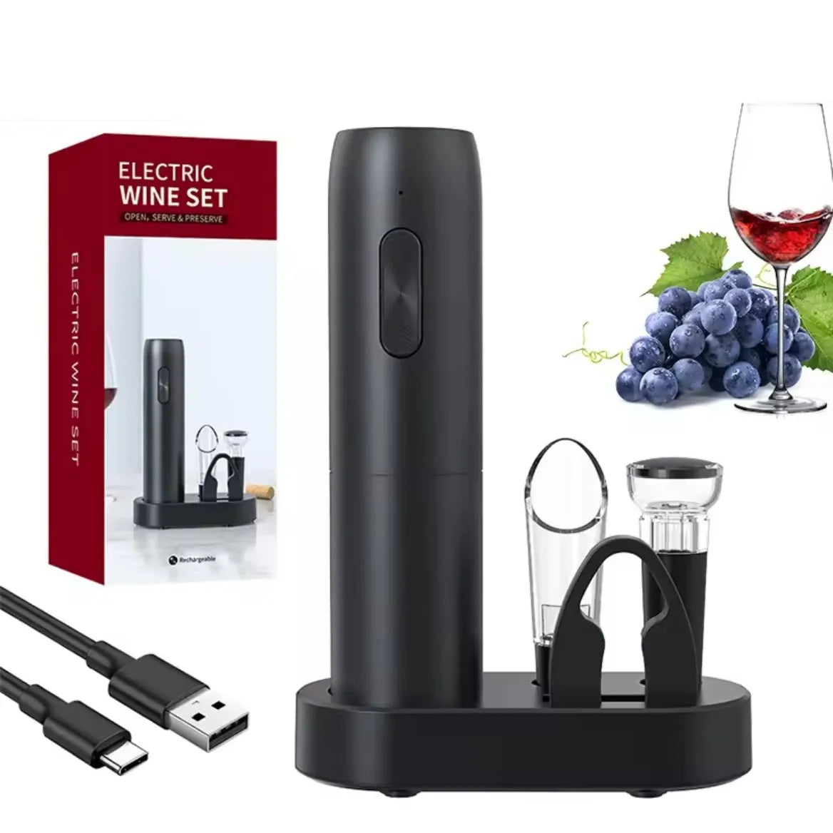 CLITON 4-in-1 Electric Wine Opener Set | Rechargeable