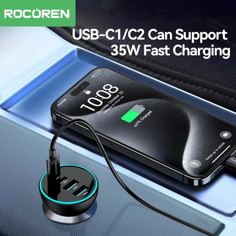Rocoren 70W 4-in-1 USB-C Car Charger – PD & QC4.0