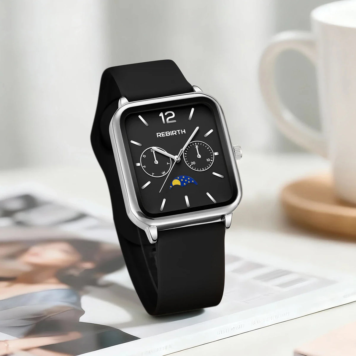 REBIRTH Women's Slim Quartz Watch – Silicone Strap, Waterproof