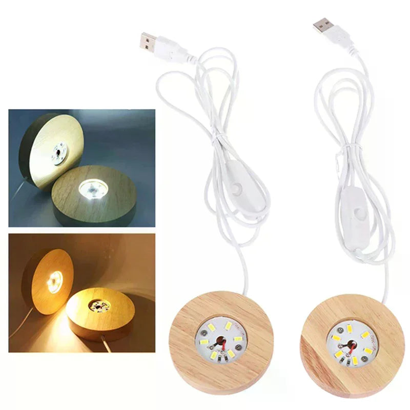 Wooden LED Light Display Base for Crystal Ball & Night Lamp